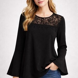 Suzy Shier Black Lace Detail Blouse